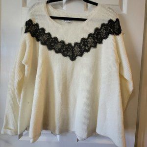 Elle Ivory Peplum Sweater XL  Black Lace